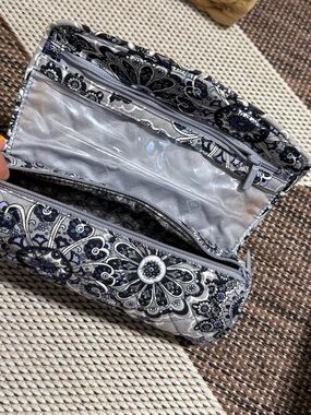 Vera Bradley Quilted Floral Cosmetic Pouch in Gray and Navy